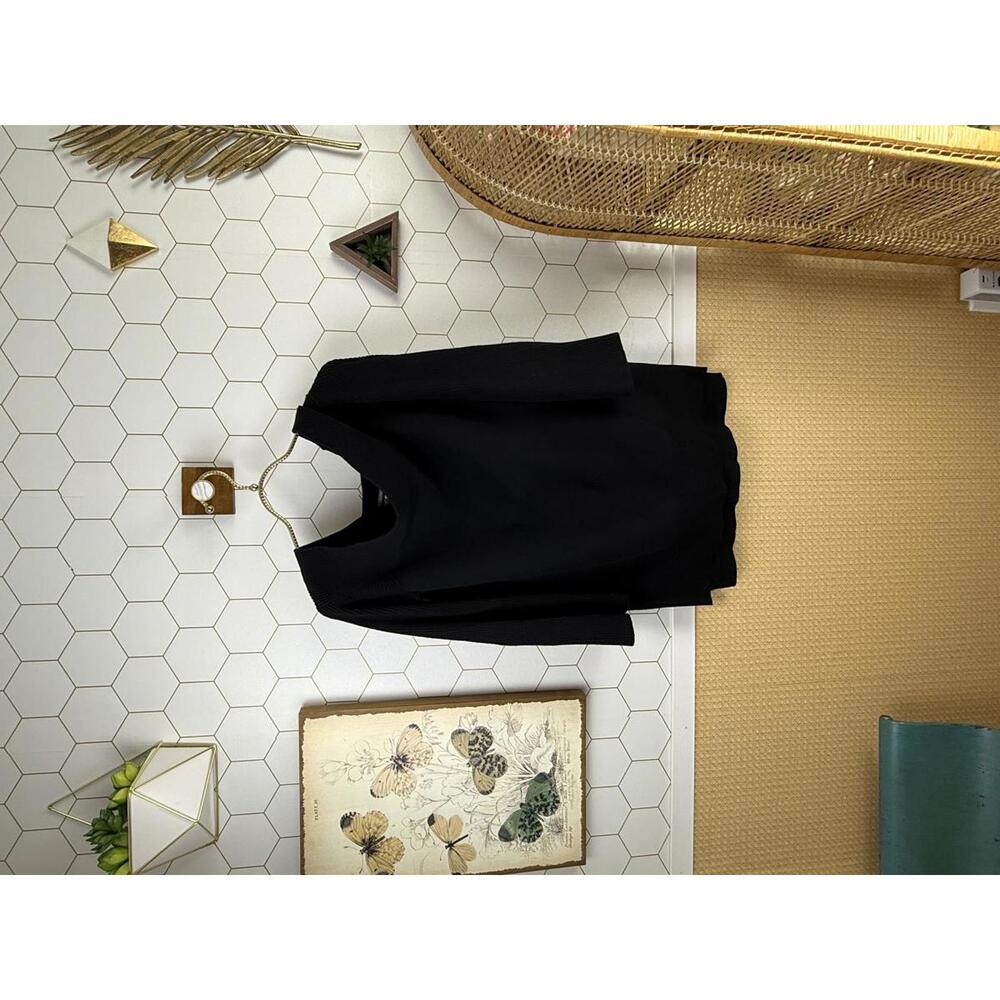 Anthropologie Black Wide Neck Tunic Ribbed Sleeve Sweater - Size - Medium